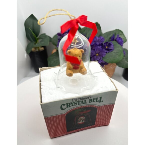 Li'l Chimers By Jasco Crystal Bell Ornament With Teddy Bear & Red Ribbon - Picture 5 of 8